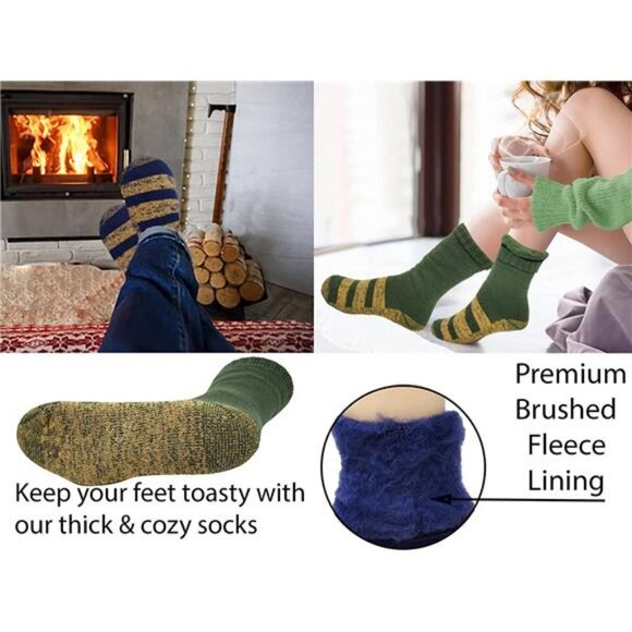 6 Pairs Packs Unisex Thermal Lodge Socks, Heated Winter Non-Skid Boot Socks - Picture 5 of 9